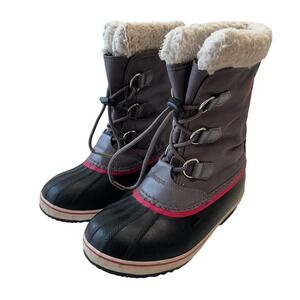 Sorel Waterproof Winter‎ Snow Boots Faux Fur Trim Lace Up Gray Pink Women Size 5